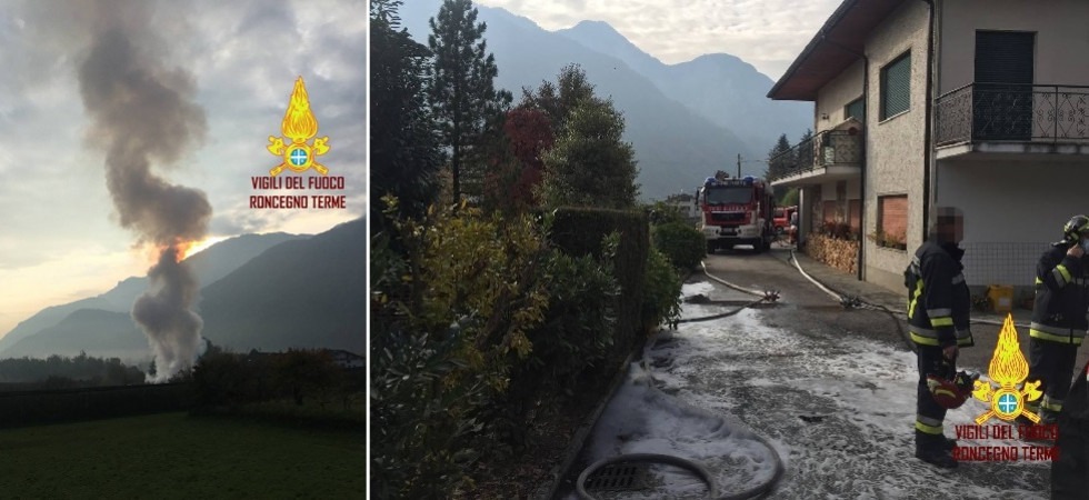 Le fiamme divorano le attrezzature agricole e distruggono un autocarro: incendio in un deposito in legno